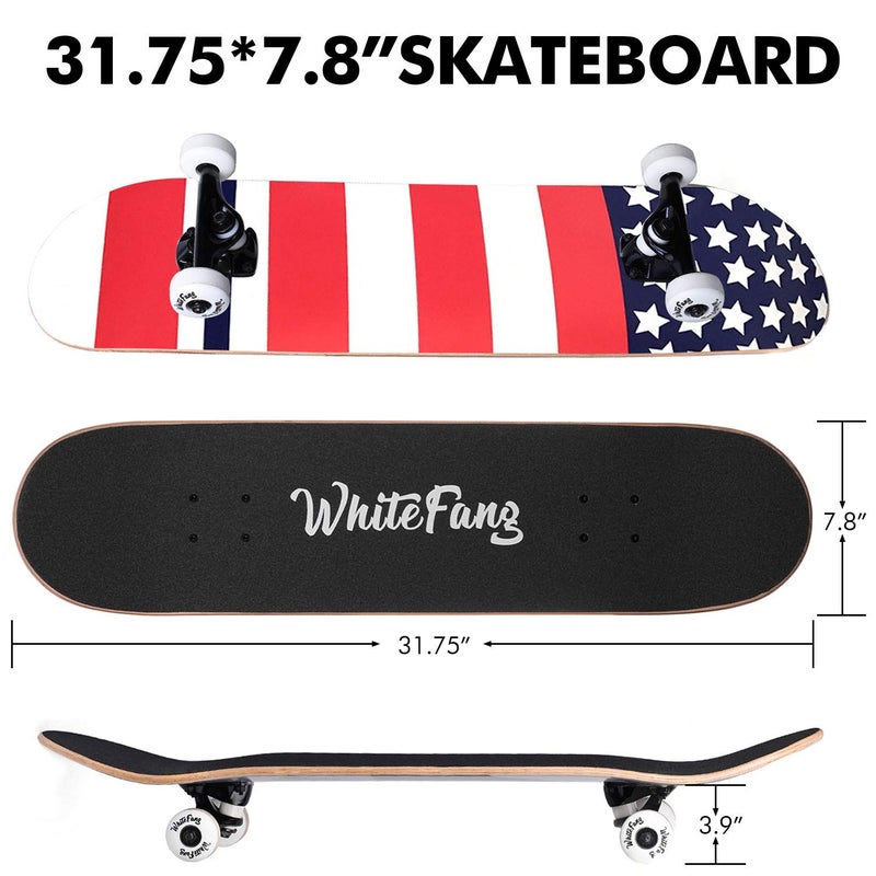 WhiteFang Skateboards for Beginners, Complete Skateboard 31 x 7.88, 7 Layer Canadian Maple Double Kick Concave Standard and Tricks Skateboards for Kids and Beginners (Great US) - Image 5